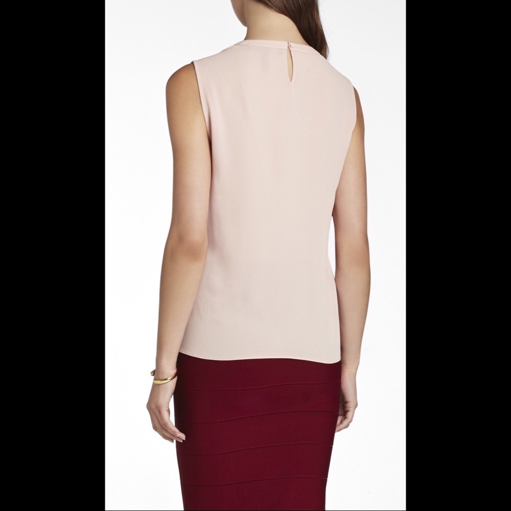 BCBGMAXAZRIA ColorBlock Draped Blouse Top Career Formal Maroon Beige Modern XXS - Picture 5 of 7